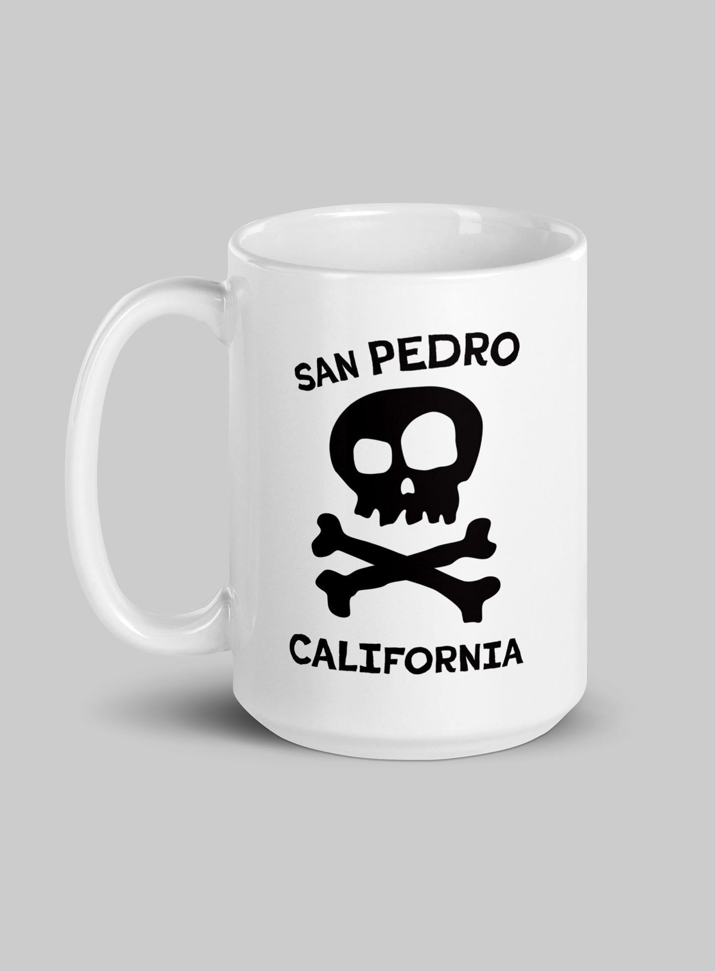 Collectible San Pedro Skull & Bones White Glossy Ceramic Mug - 15 oz