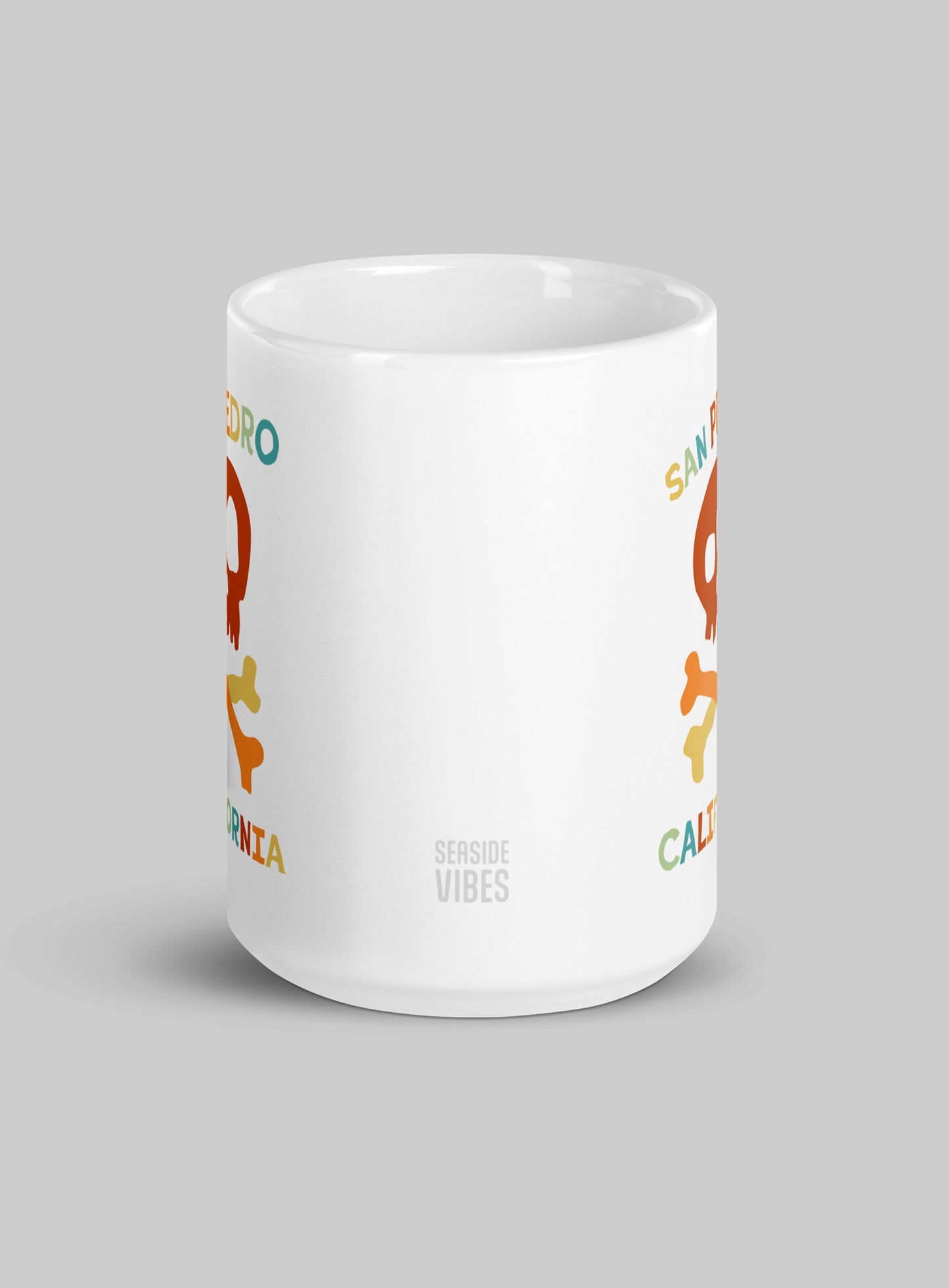 Collectible Retro San Pedro Skull & Bones White Glossy Ceramic Mug - 15 oz