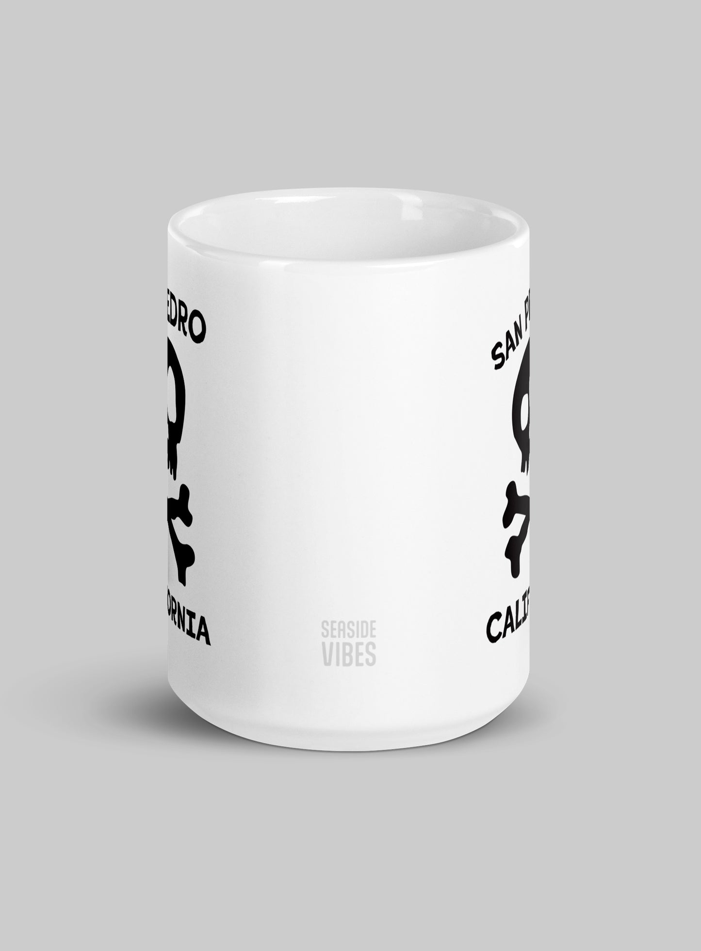 Collectible San Pedro Skull & Bones White Glossy Ceramic Mug - 15 oz