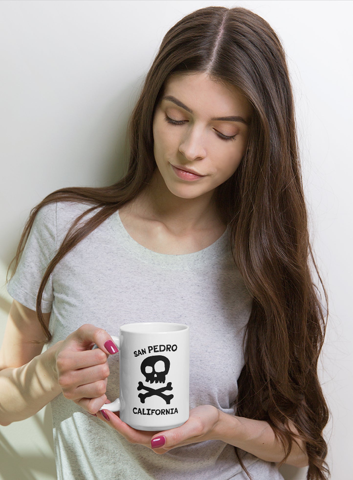 Collectible San Pedro Skull & Bones White Glossy Ceramic Mug - 15 oz