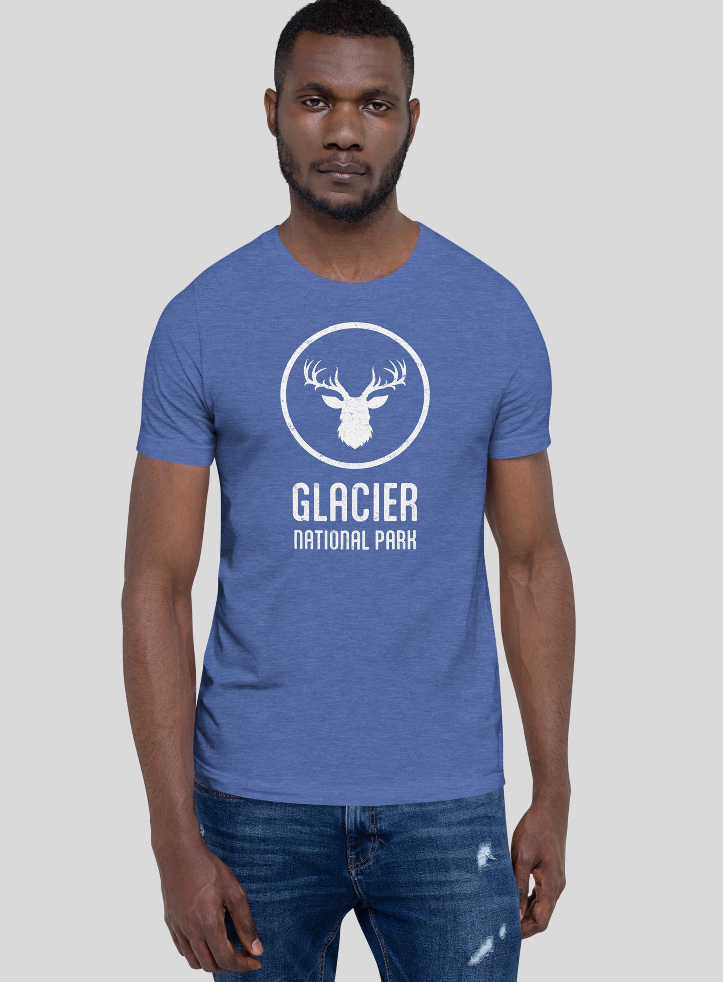 Unisex: Glacier National Park Tee - Heather True Royal