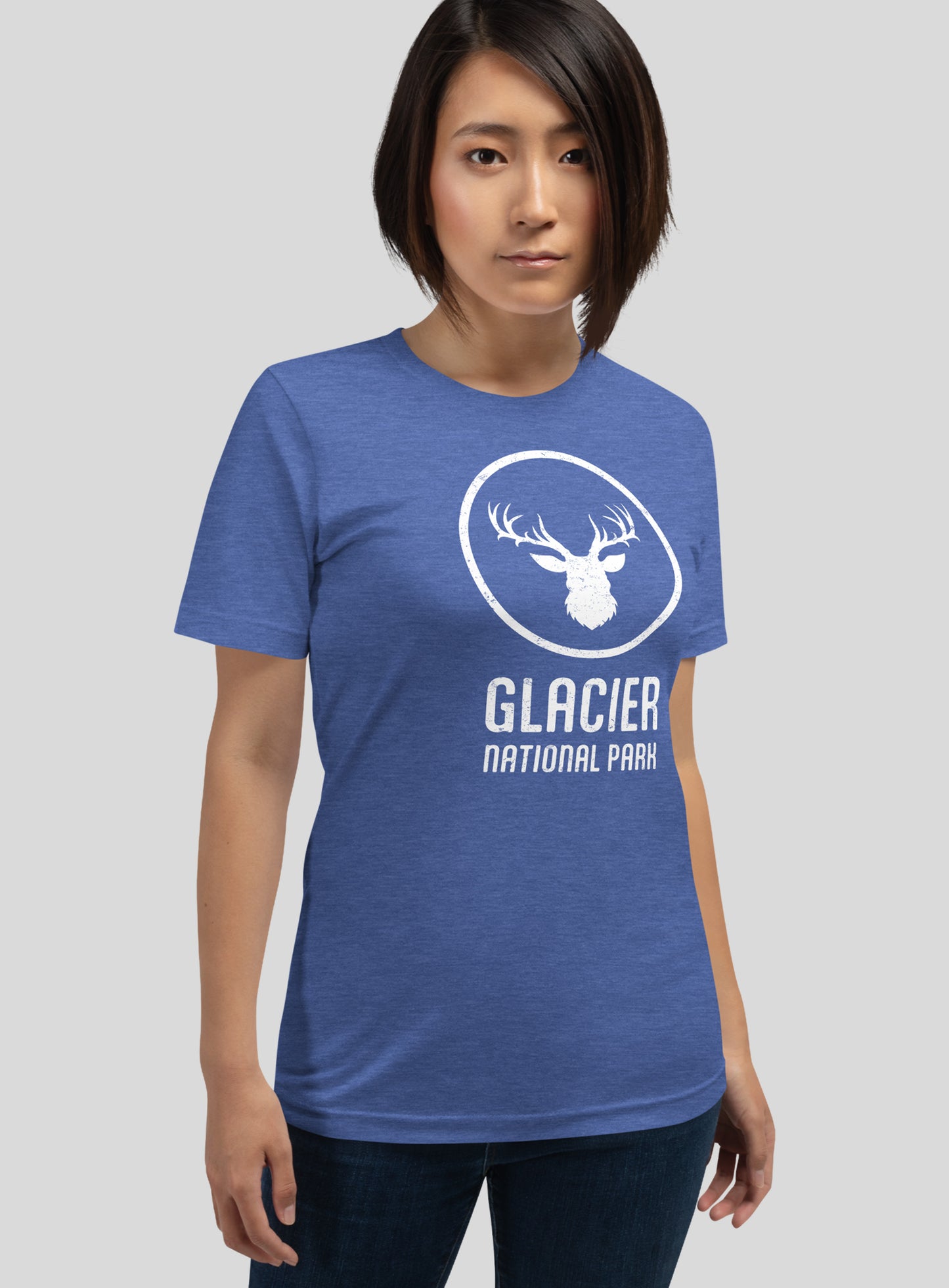 Unisex: Glacier National Park Tee - Heather True Royal