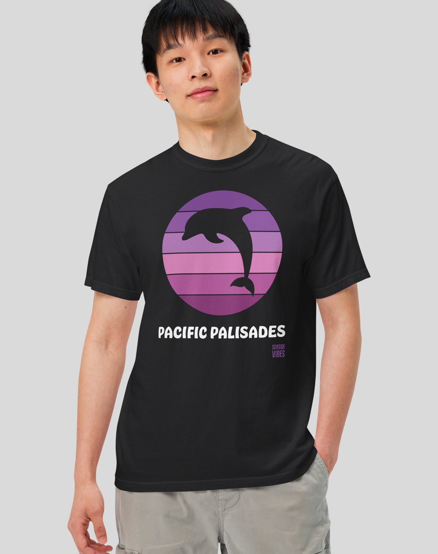 Unisex: Pacific Palisades Dolphin Sunset Tee - 100% Cotton | Black