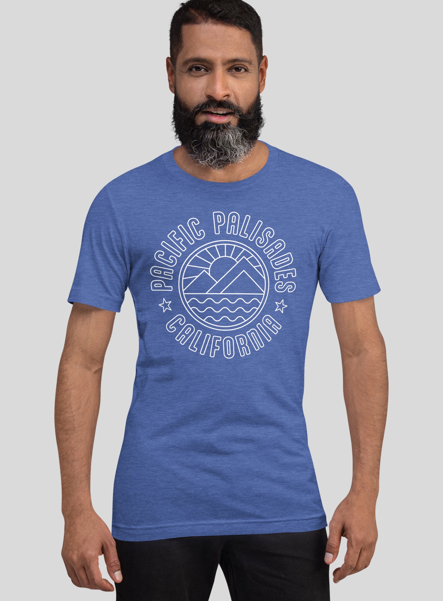Unisex: Pacific Palisades Sunrise Tee - Heather True Royal