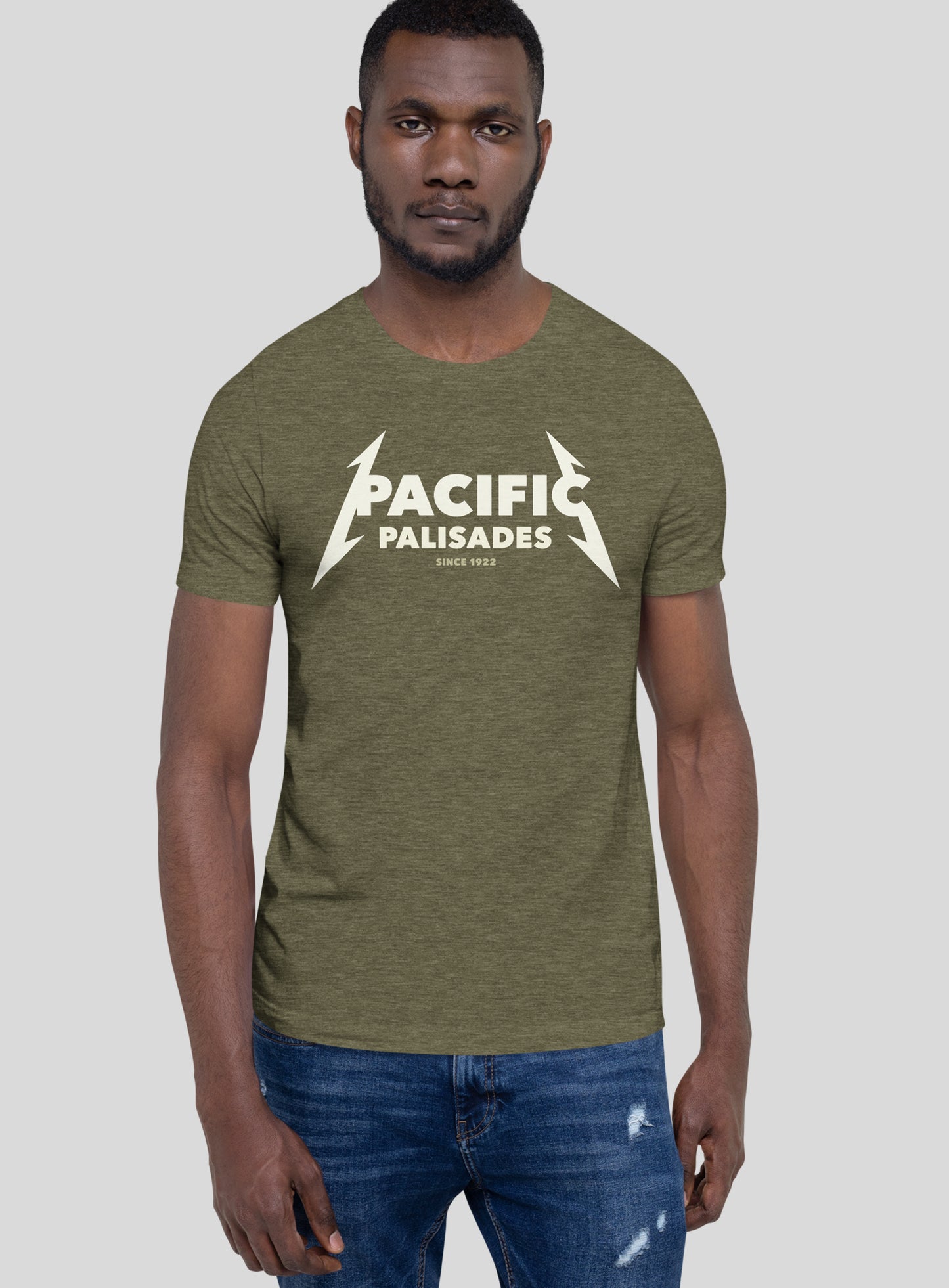 Unisex: Pacific Palisades Rocks Tee - Heather Olive