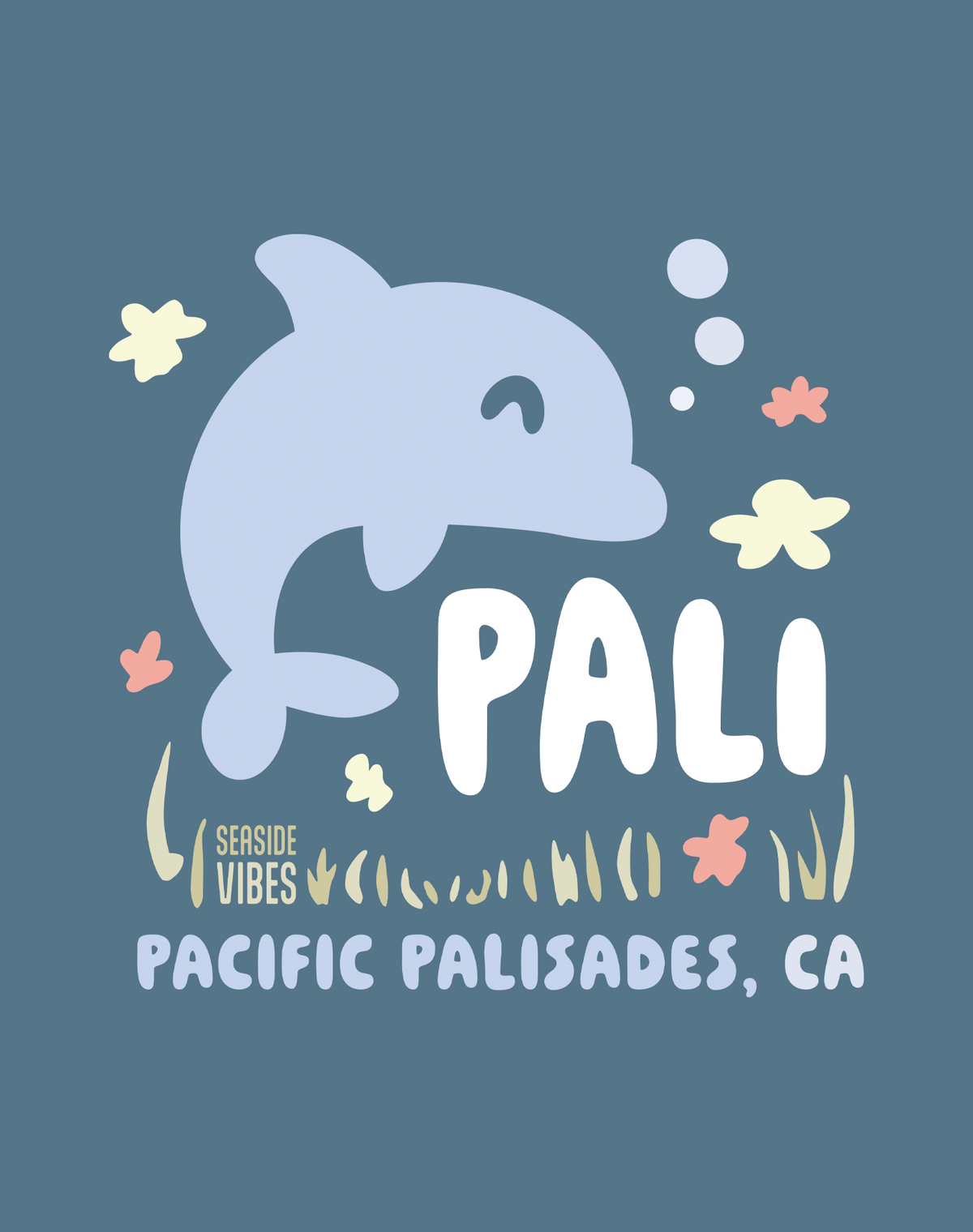 V-Neck: Pacific Palisades Happy Dolphin Tee - Heather Slate