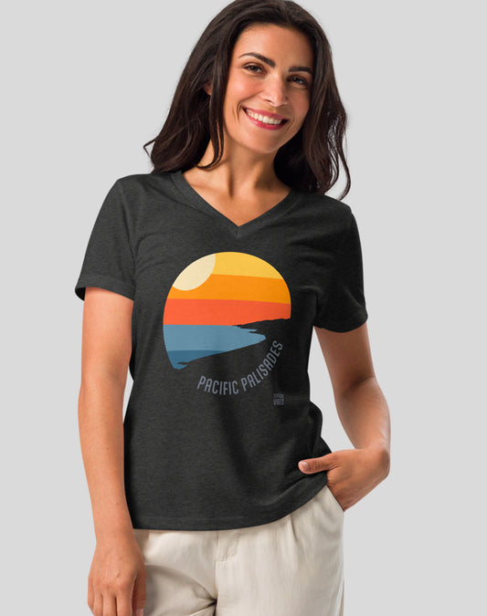 V-Neck: Pacific Palisades Sunset Tee - Dark Grey Heather
