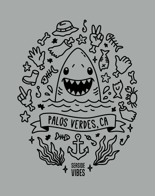 Unisex: Shark Attack! Palos Verdes Tee - 100% Cotton | Granite