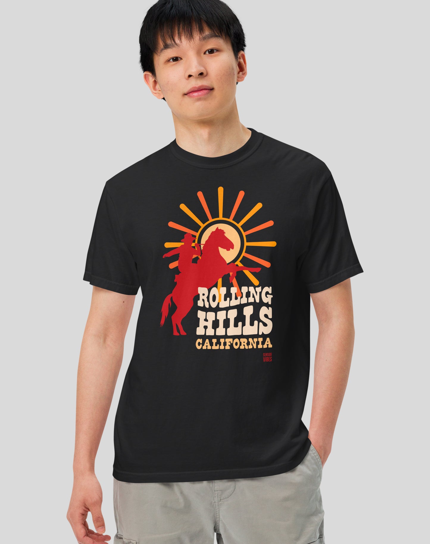 Rolling Hills California Sunset Rodeo Tee - Premium 100% Cotton | Black