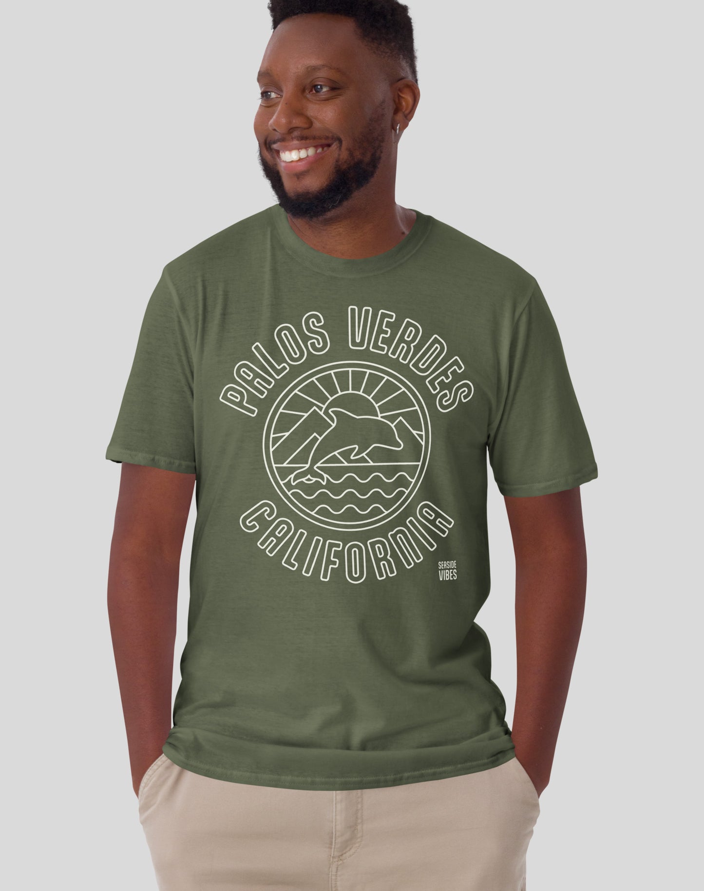 Palos Verdes Dolphin Sunrise Tee - Unisex | Military Green