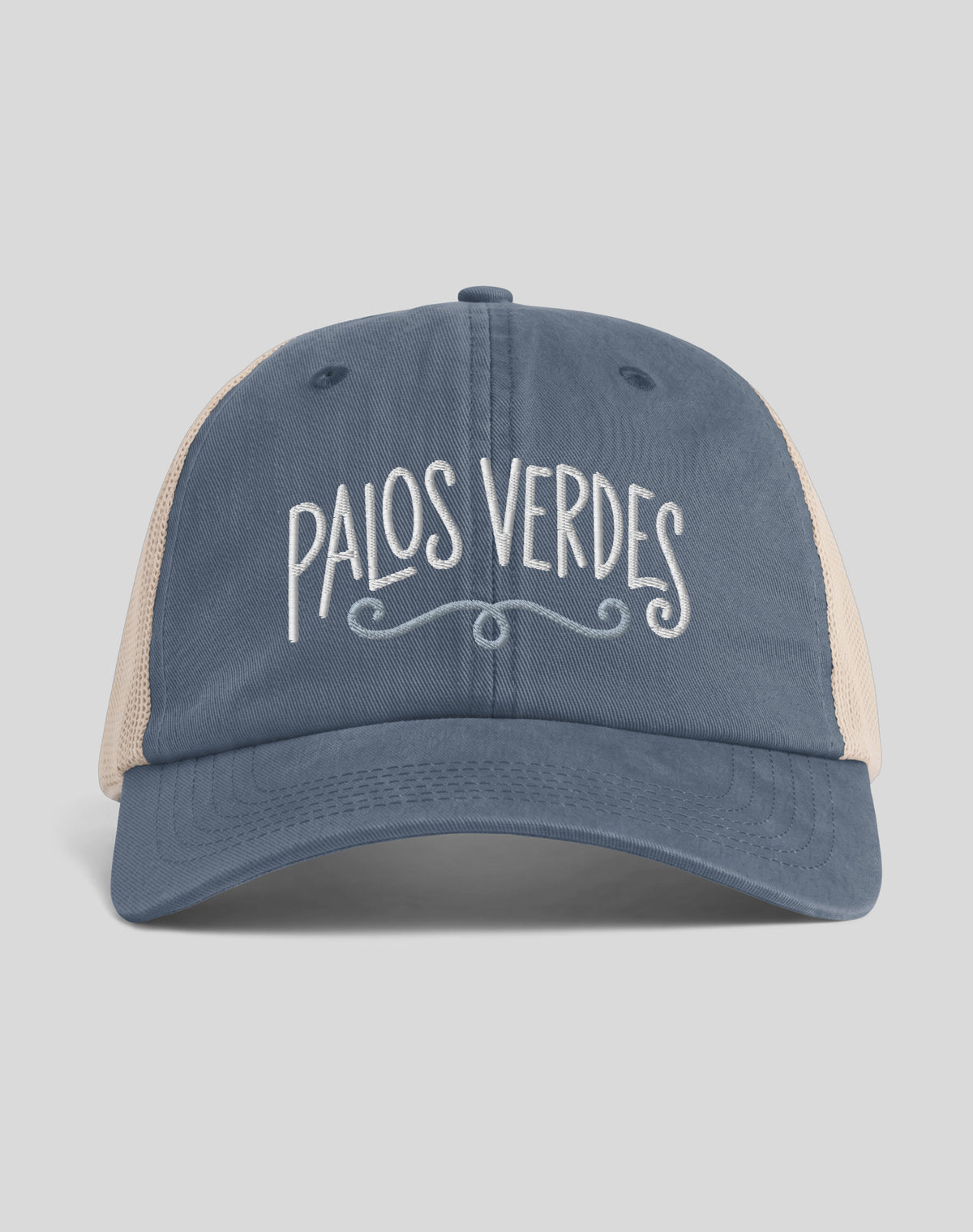 Palos Verdes Swirl Sunwashed Trucker Hat | Denim/Tan