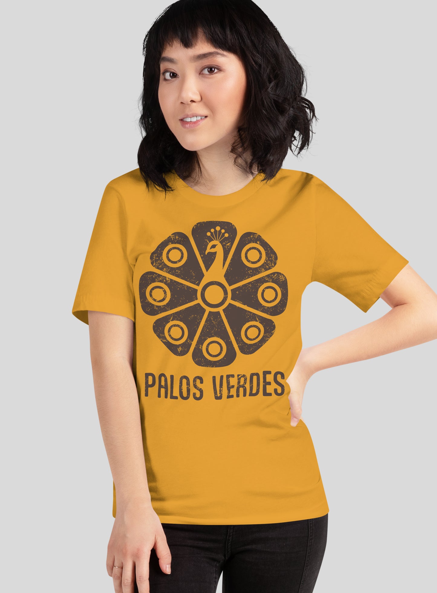 Unisex: Palos Verdes Tribal Peacock Tee - Mustard