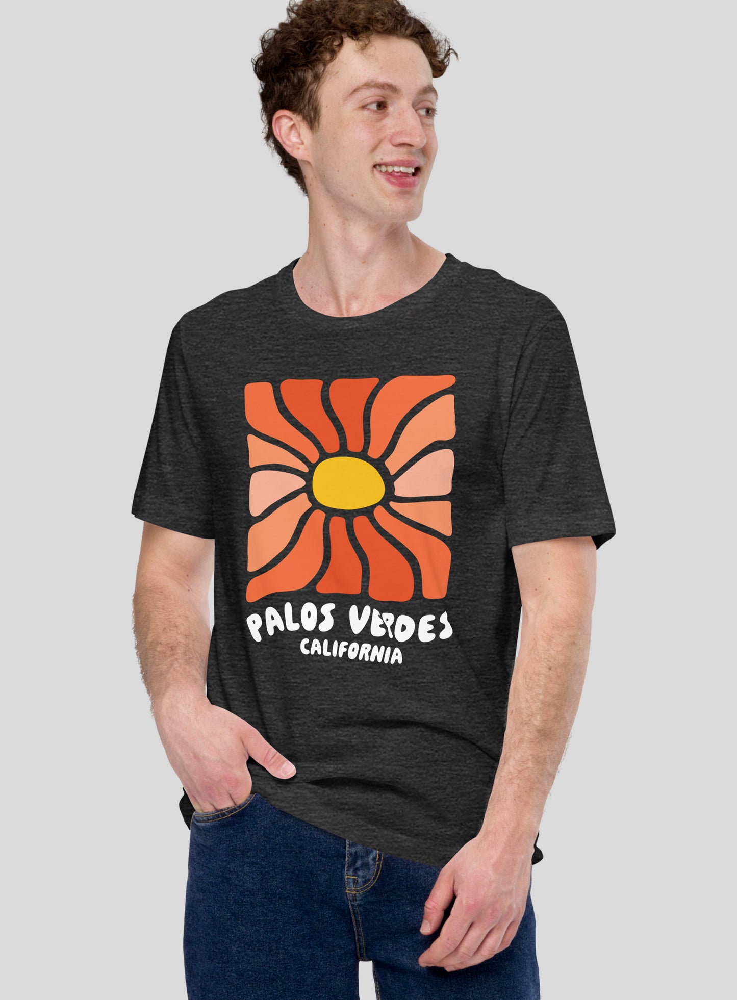 Unisex: Palos Verdes Wavy Sun Tee - Dark Grey Heather