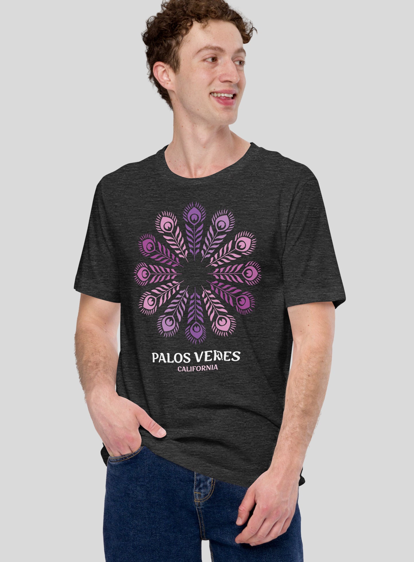 Unisex: Palos Verdes Feathers Tee - Dark Grey Heather
