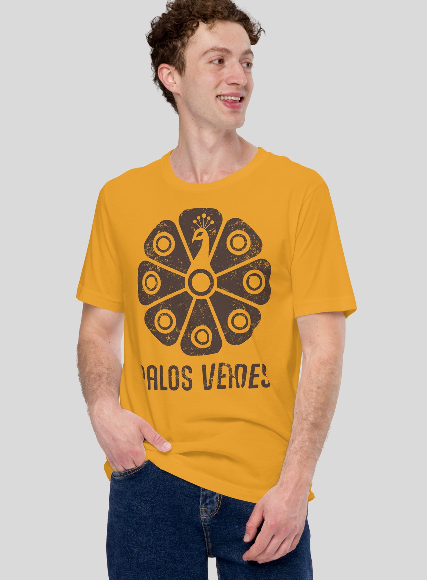 Unisex: Palos Verdes Tribal Peacock Tee - Mustard
