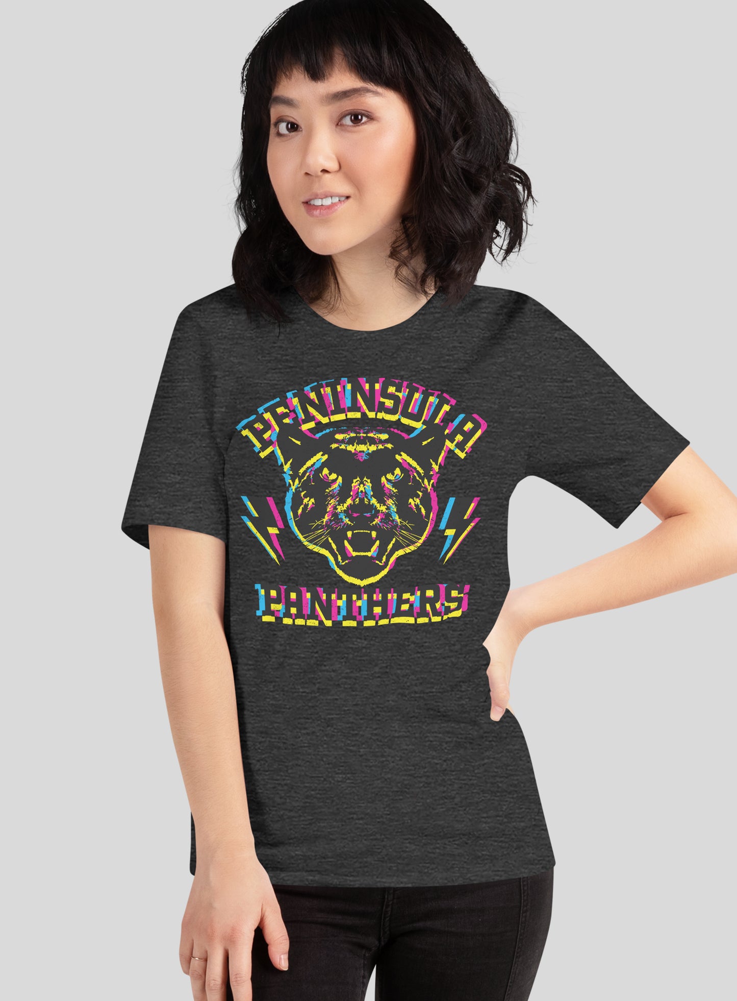 Unisex: Peninsula “Neon" Panthers Tee - Dark Grey Heather