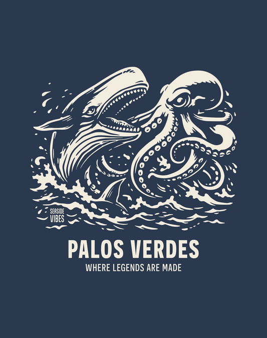 Palos Verdes Octopus vs Whale Legends Tee - Cotton Blend | Midnight Navy