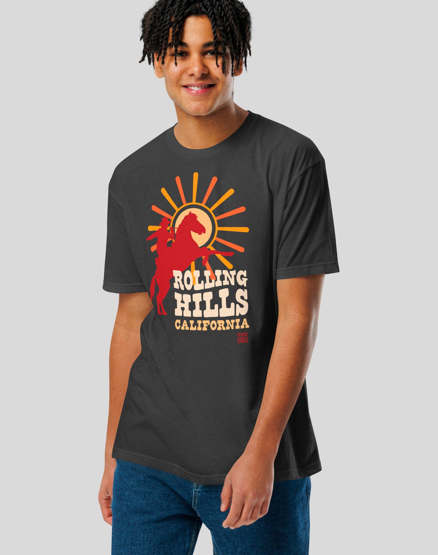 Rolling Hills California Sunset Rodeo Tee - Cotton Blend | Charcoal