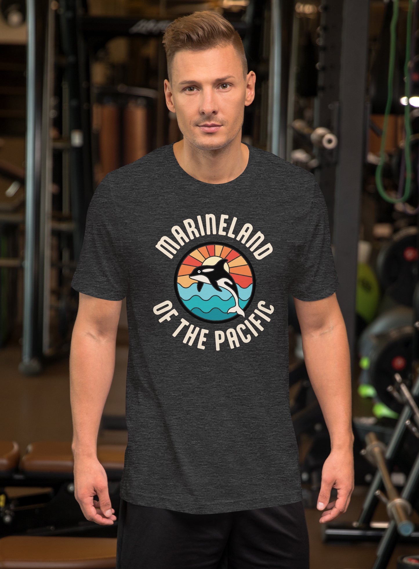 Unisex: Marineland of the Pacific Retro Sunset Tee - Dark Grey Heather