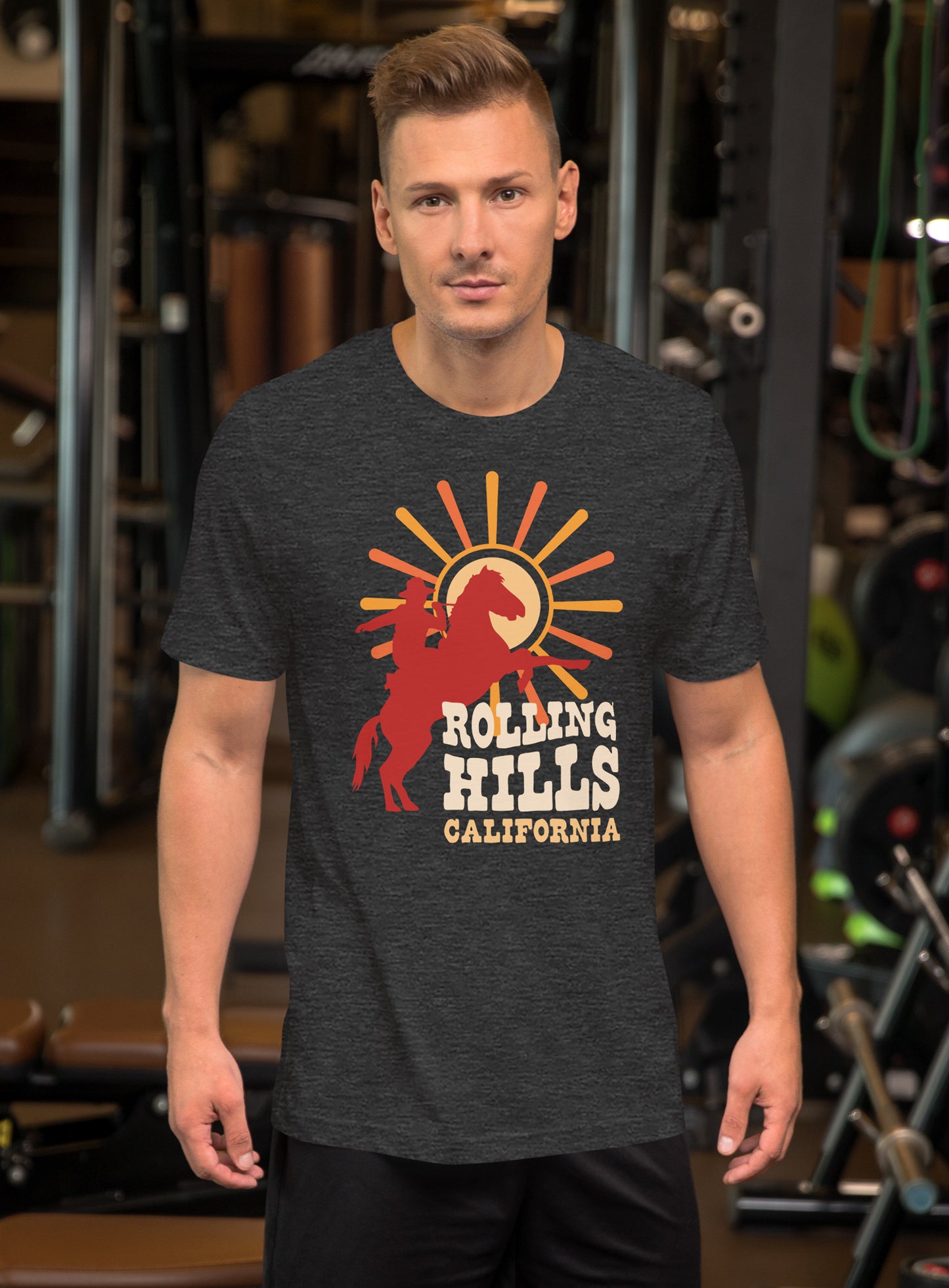Unisex: Rolling Hills Sunset Rodeo Tee - Dark Grey Heather