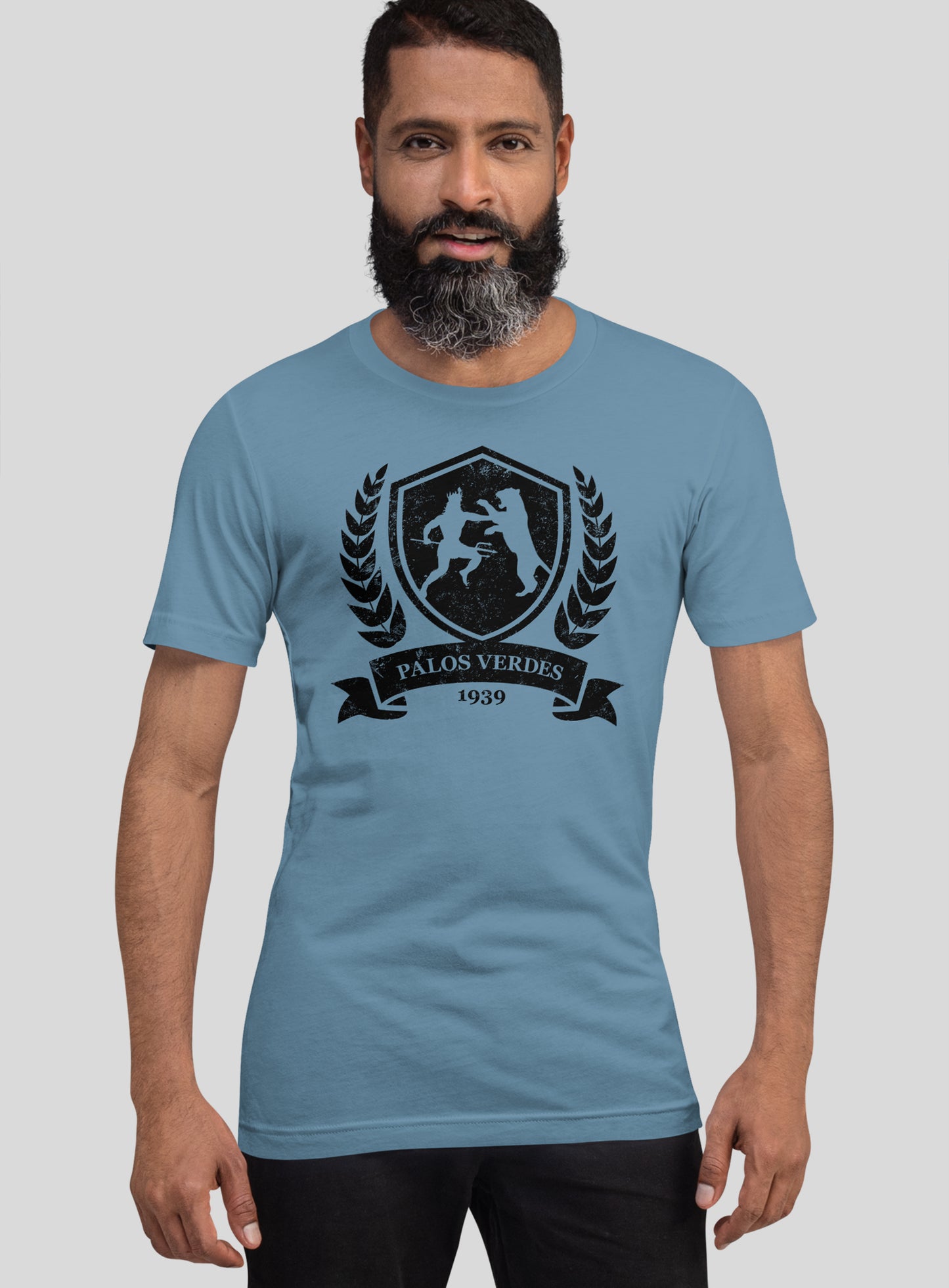 Unisex: Palos Verdes City Crest Tee - Steel Blue