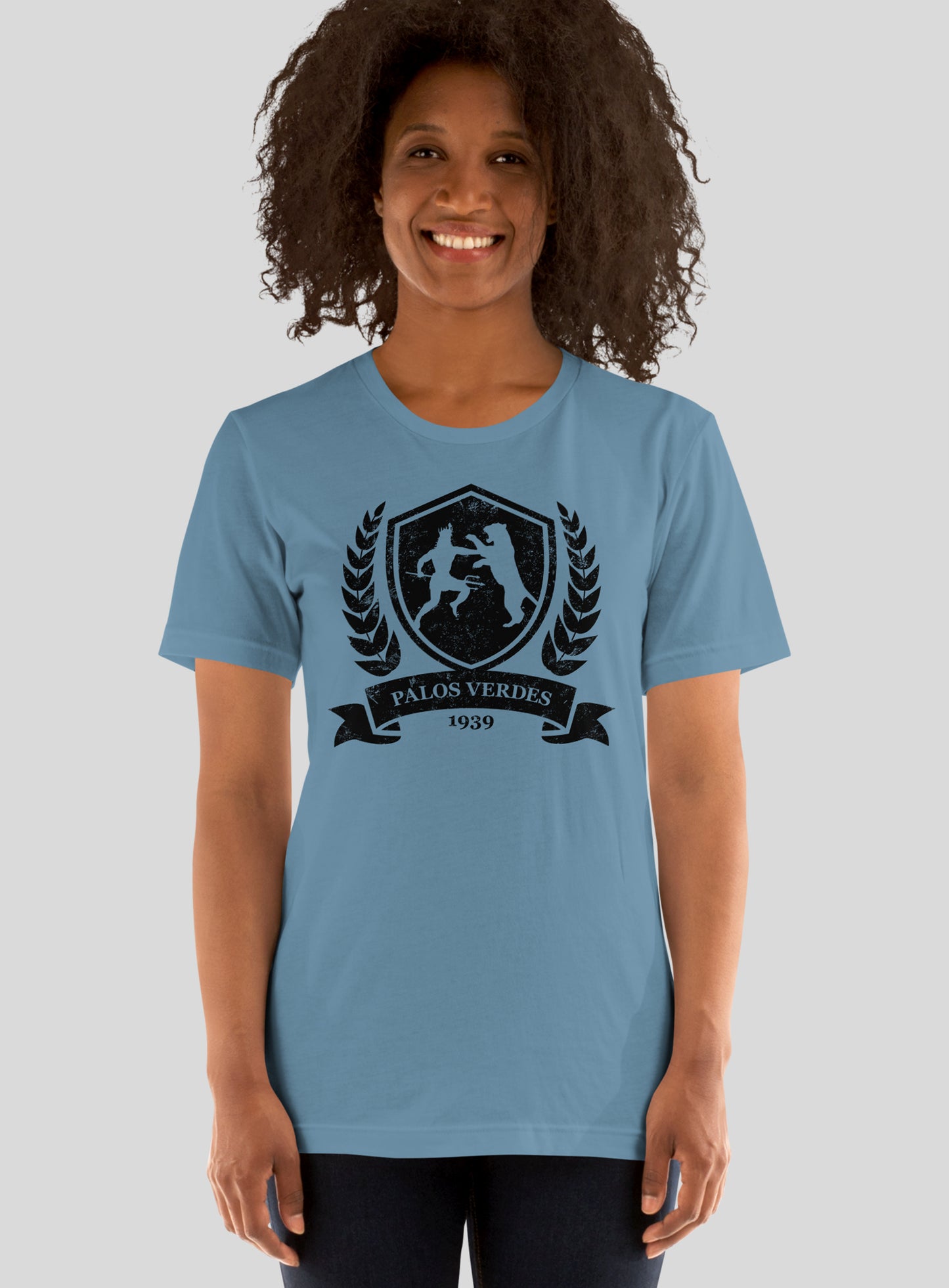 Unisex: Palos Verdes City Crest Tee - Steel Blue
