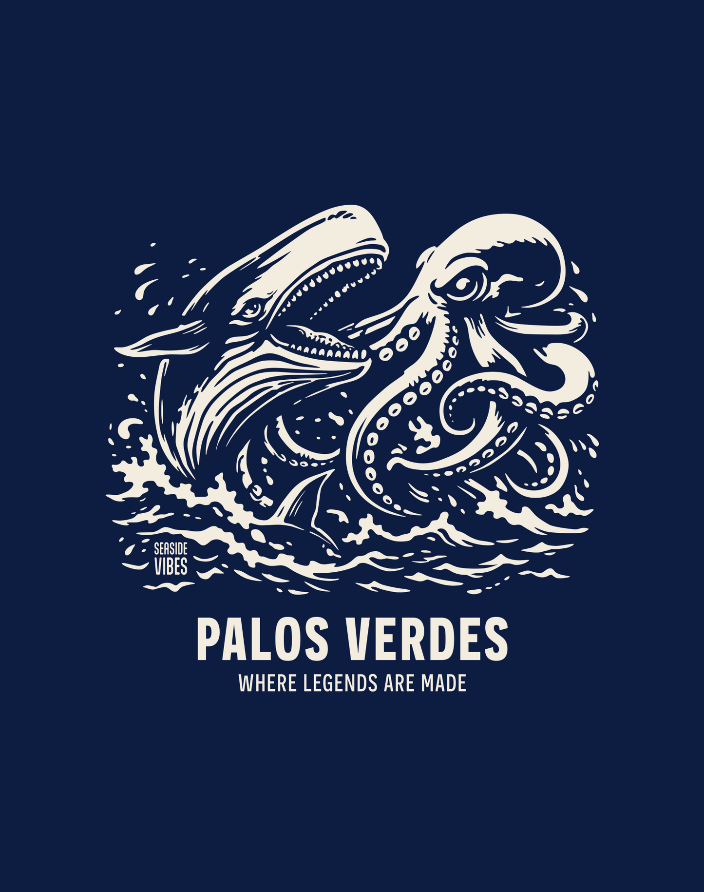 V-Neck: Palos Verdes Octopus vs Whale Legends Tee | Heather Navy