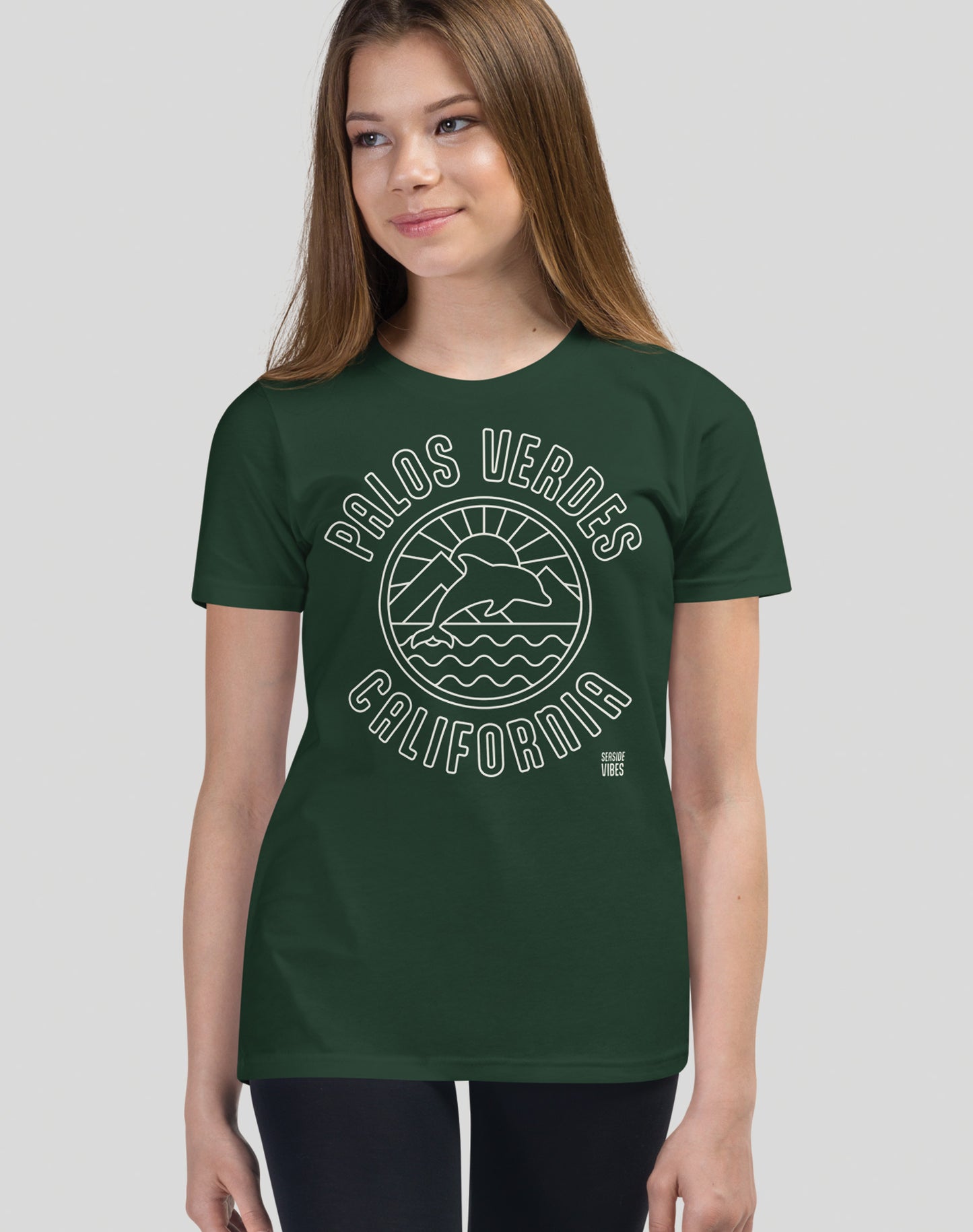Youth: Palos Verdes Dolphin Sunrise Tee | Heather Forest