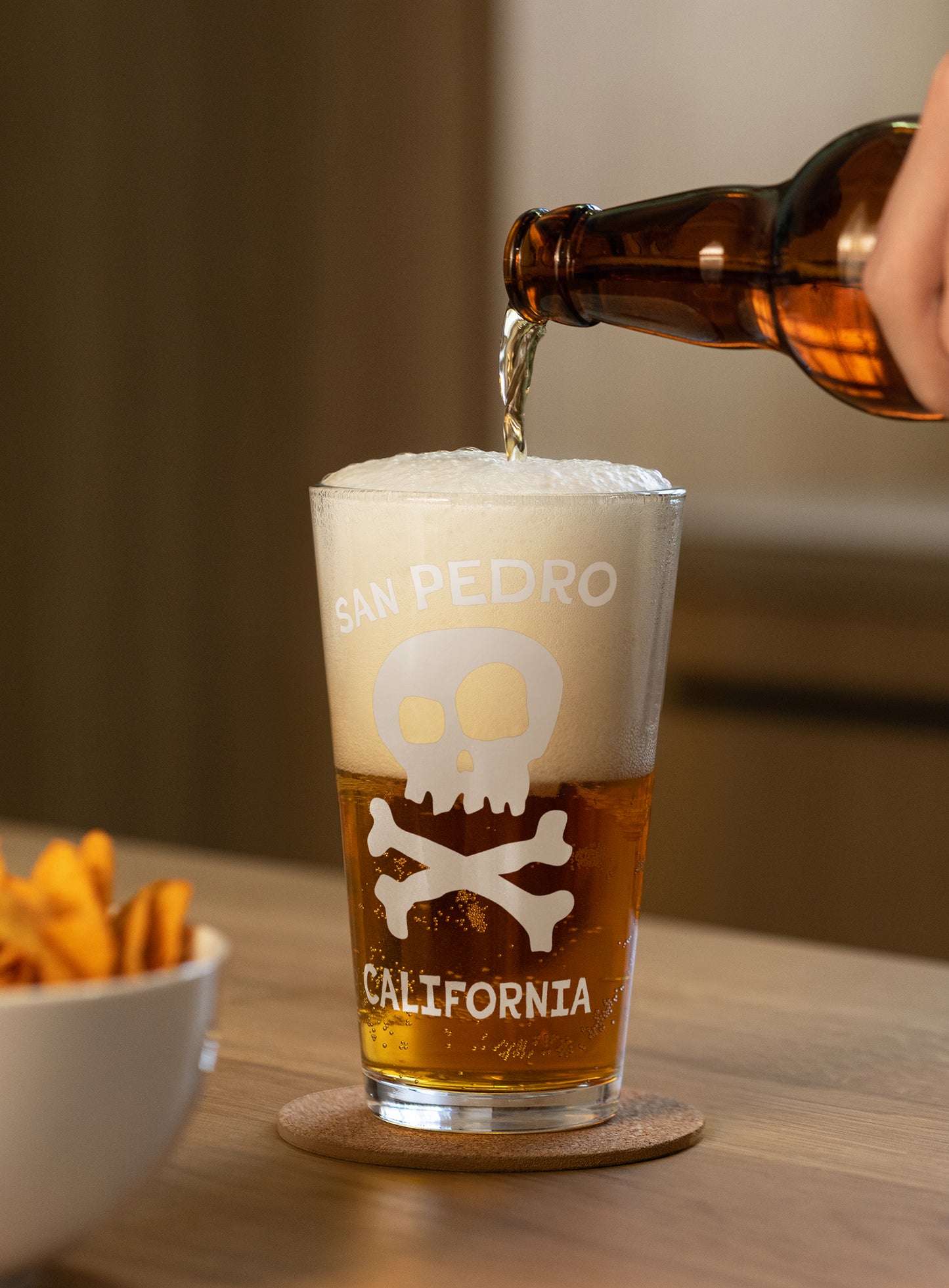 Collectible San Pedro Skull and Bones Pint Glass - 16 oz