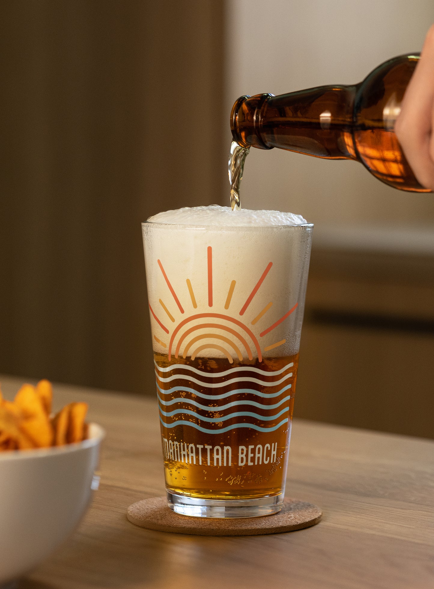 Collectible Manhattan Beach Waves Pint Glass - 16 oz