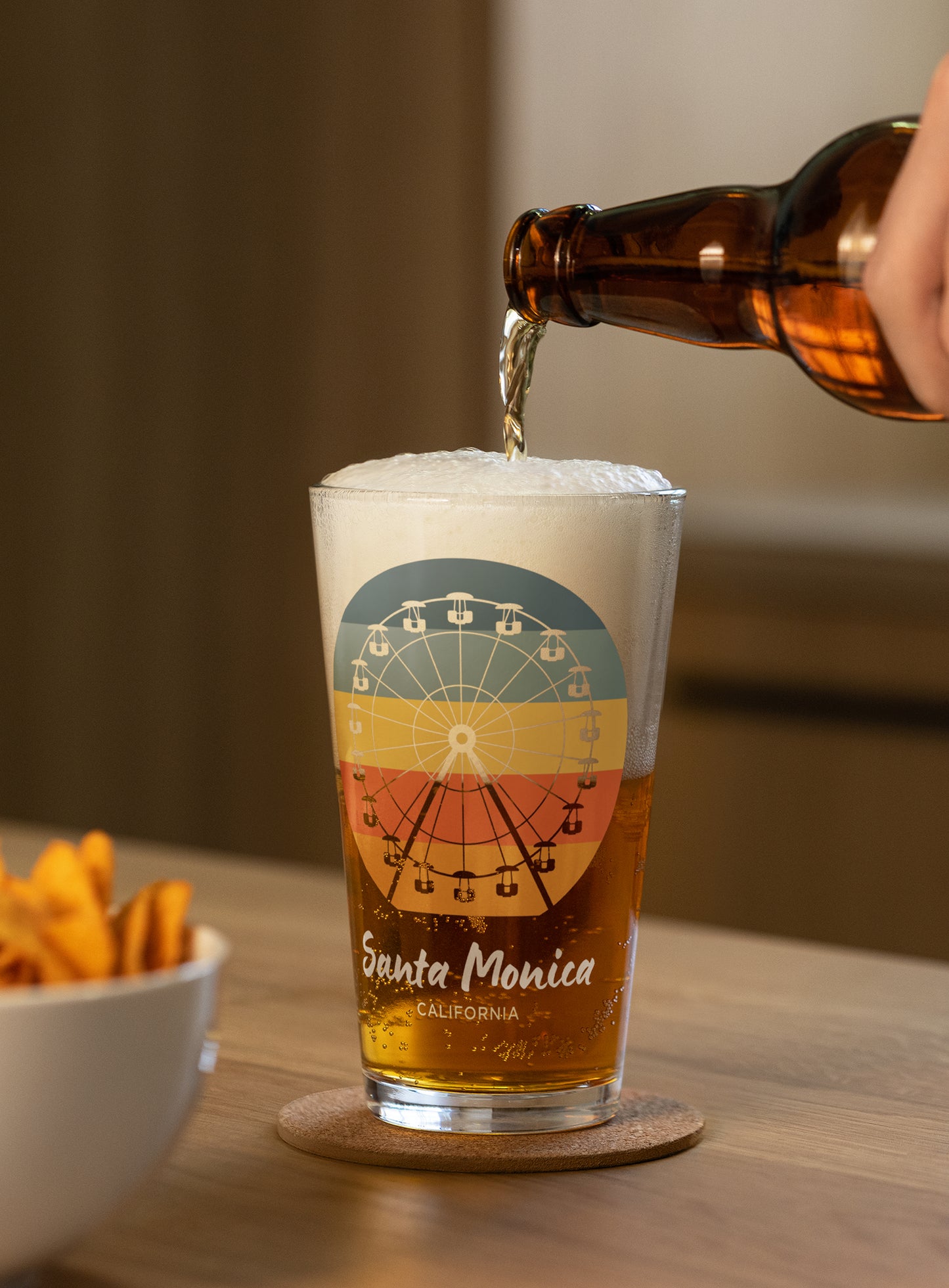Collectible Santa Monica Pacific Wheel Pint Glass - 16 oz