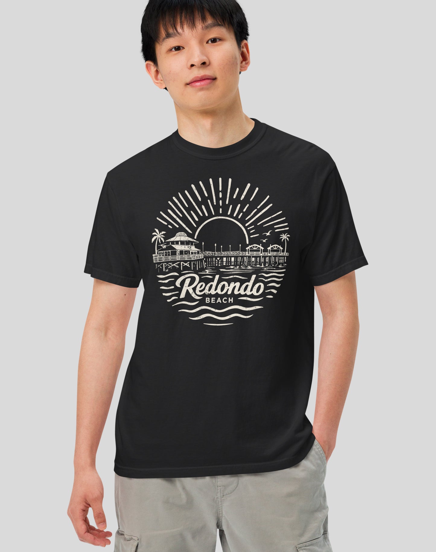 Unisex: Redondo Beach Pier Sunset Tee - 100% Cotton | Black