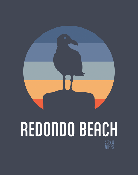 Redondo Beach Seagull Sunset Tee - Unisex | Heather Navy