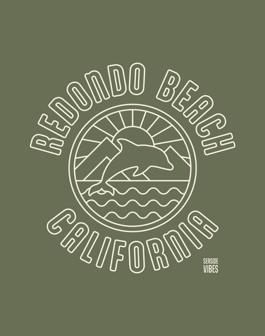 Redondo Beach Dolphin Sunrise Tee - Unisex | Military Green