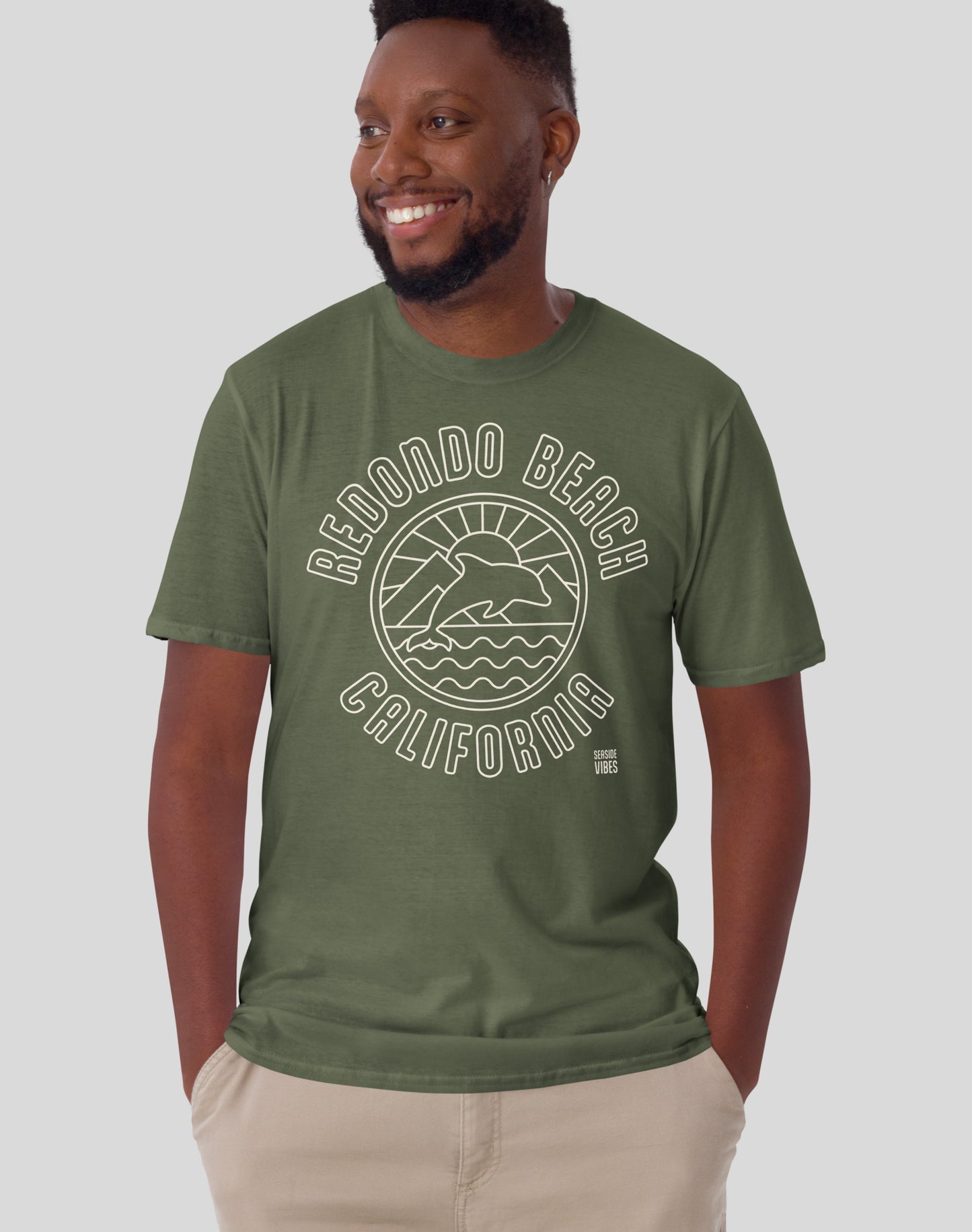 Redondo Beach Dolphin Sunrise Tee - Unisex | Military Green