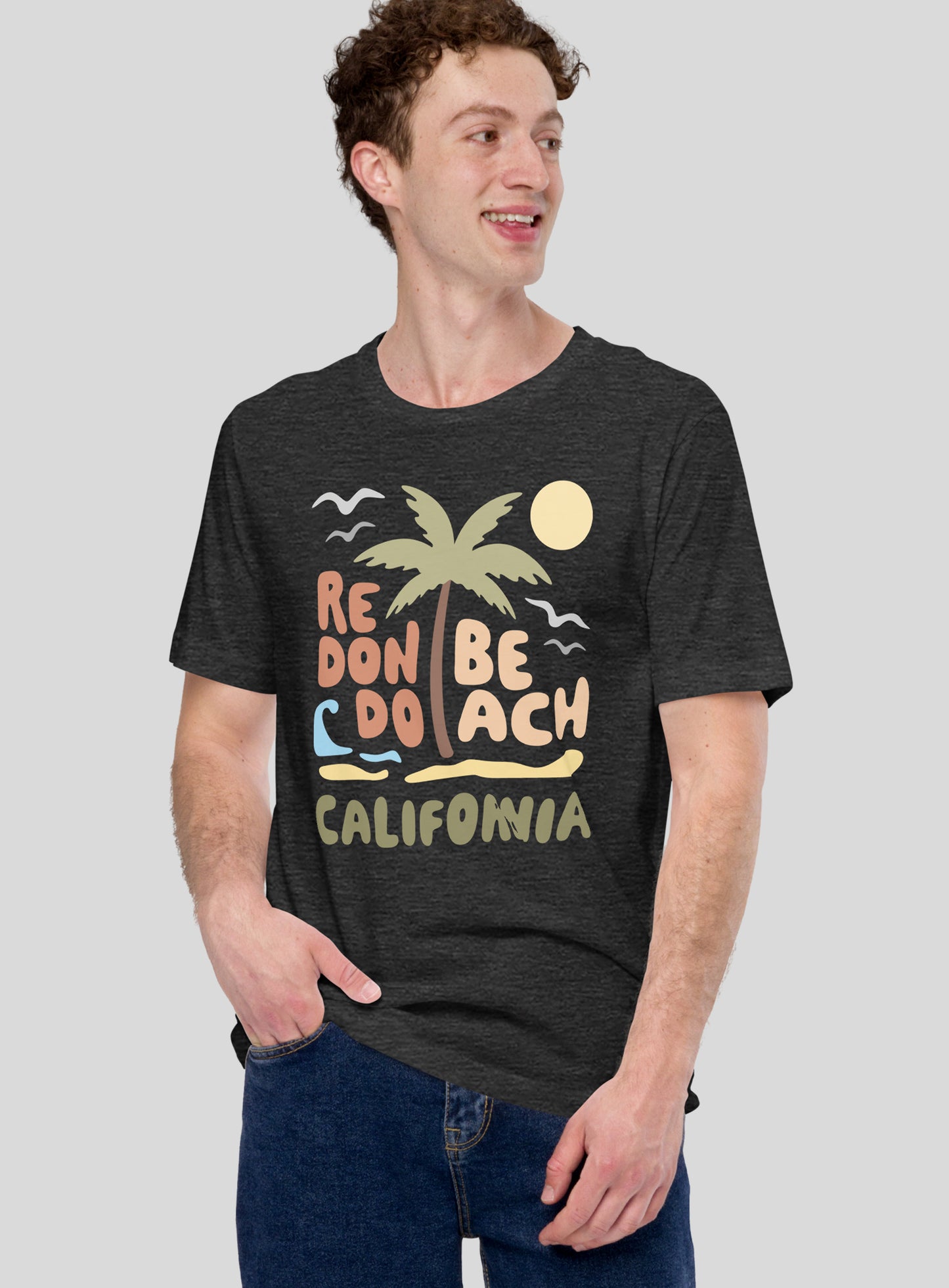 Unisex: Redondo Beach Palm Tee - Dark Grey Heather