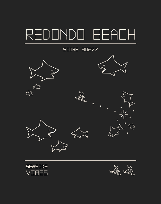 Redondo Beach 80s Surfing Video Game Tee - Cotton Blend | Charcoal