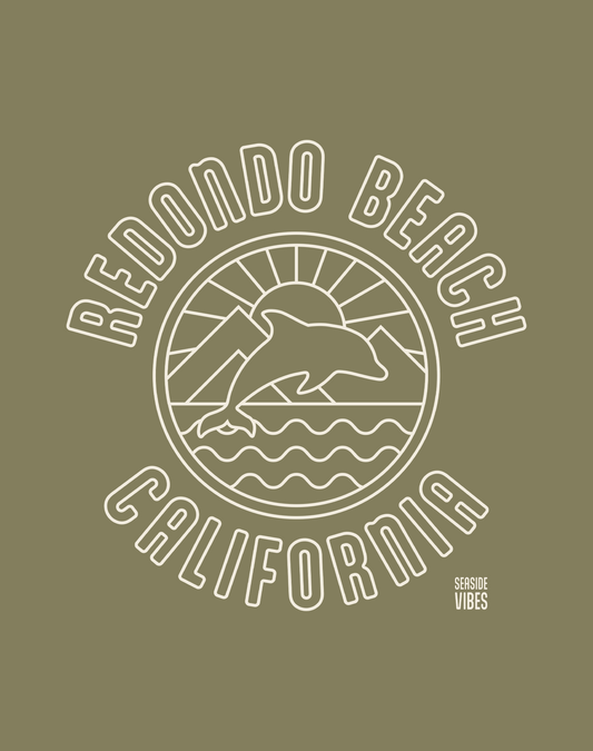 Redondo Beach Dolphin Sunrise Tee - Cotton Blend | Military Green