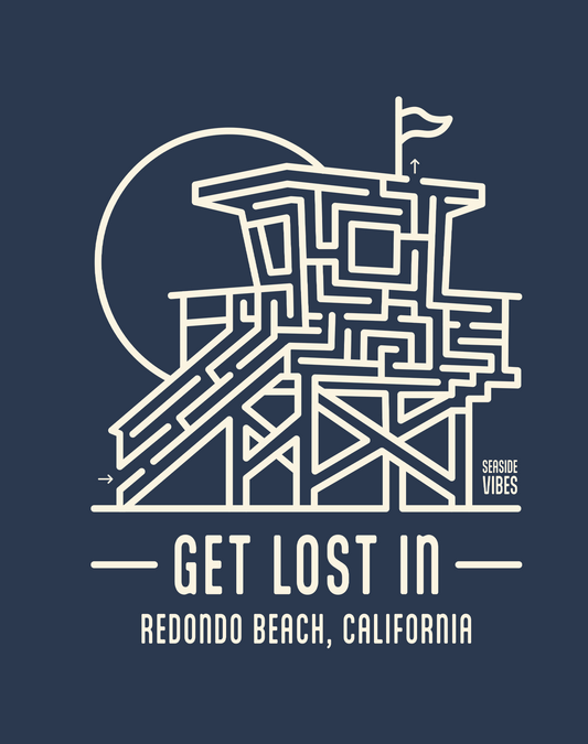 Get Lost In Redondo Beach Lifeguard Tower Maze Tee - Cotton Blend | Midnight Navy