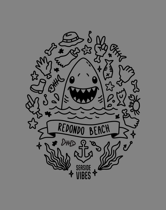 Redondo Beach Shark Attack! Tee - Cotton Blend | Dark Heather Gray