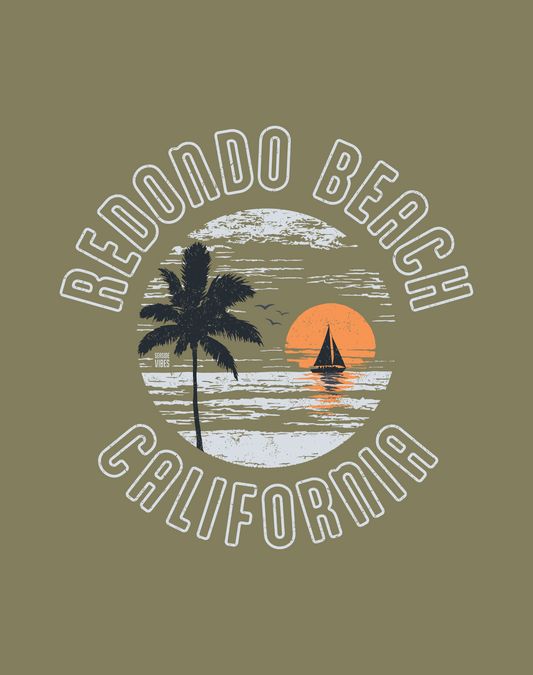 Redondo Beach Vintage Sunset Tee - Cotton Blend | Military Green