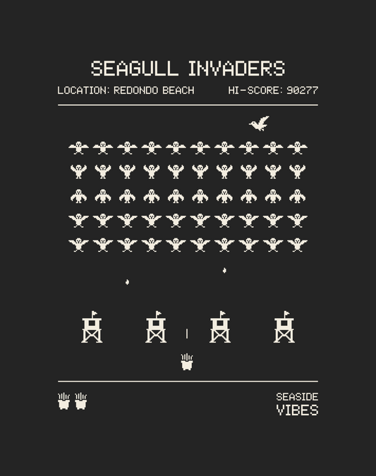 Redondo Beach Seagull Invaders Tee - Cotton Blend | Charcoal