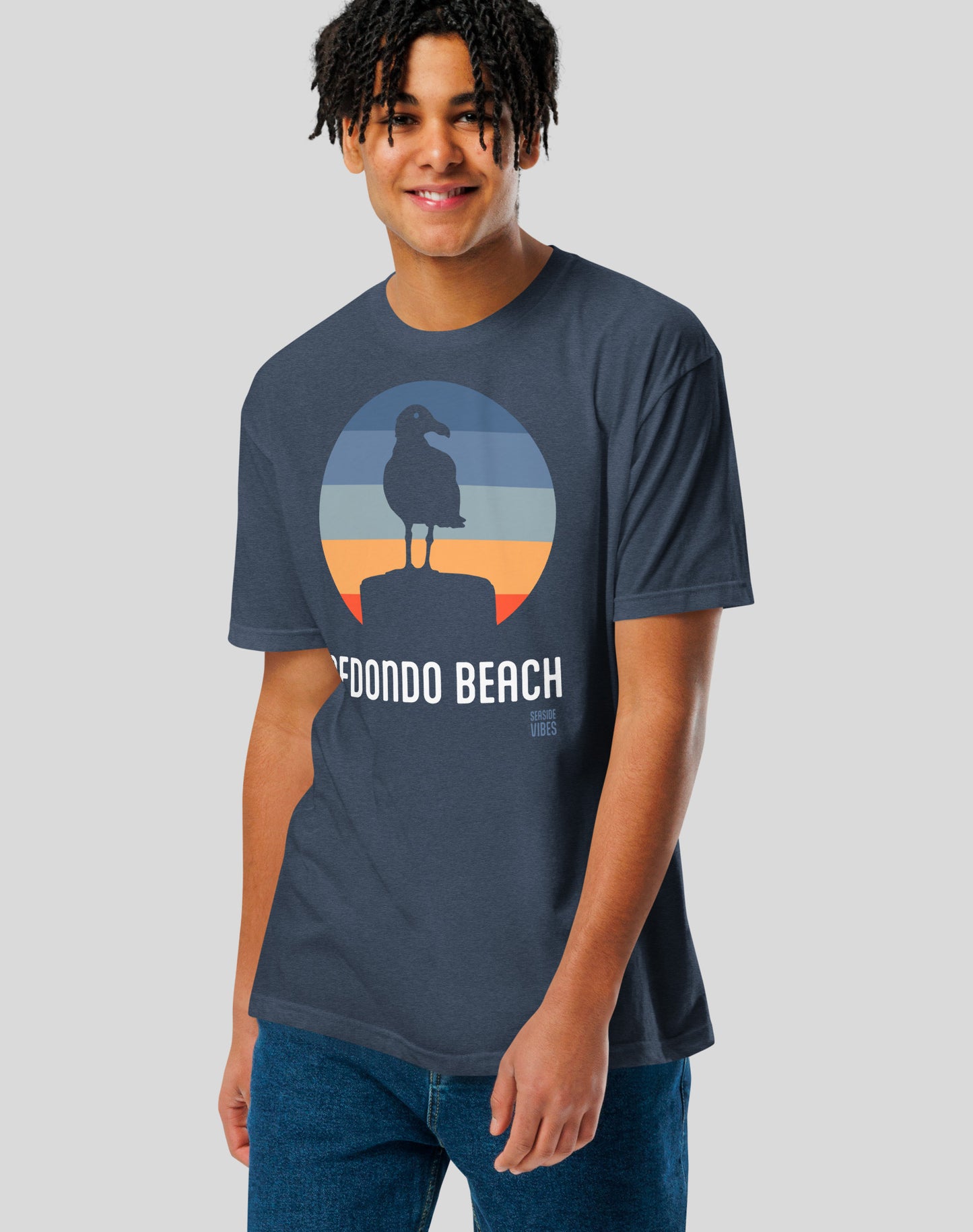 Redondo Beach Seagull Sunset Tee - Cotton Blend | Midnight Navy