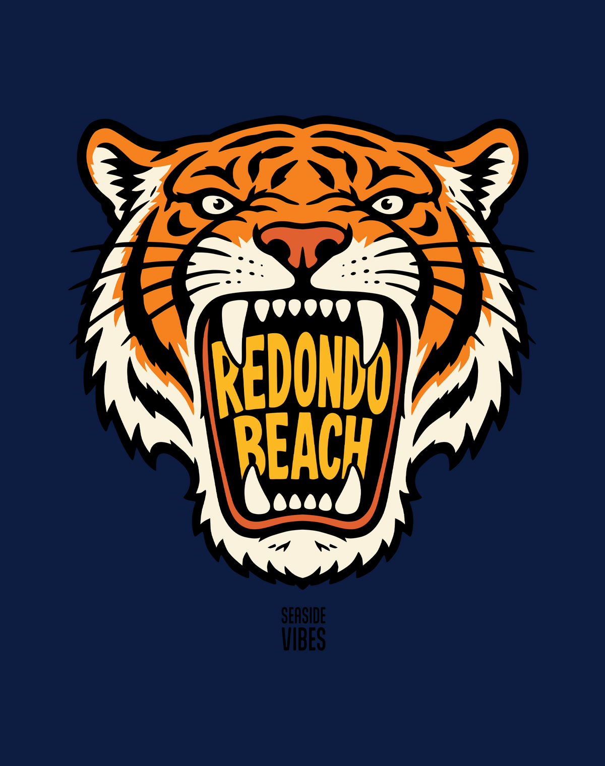 V-Neck: Redondo Beach AF Tiger Tee | Heather Navy