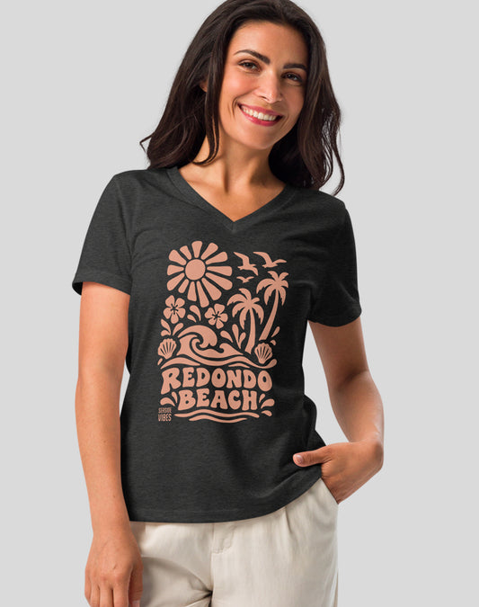 V-Neck: Redondo Beach Life Tee | Dark Grey Heather