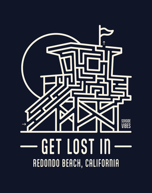 Youth: Get Lost In Redondo Beach Lifeguard Tower Maze Tee | Navy
