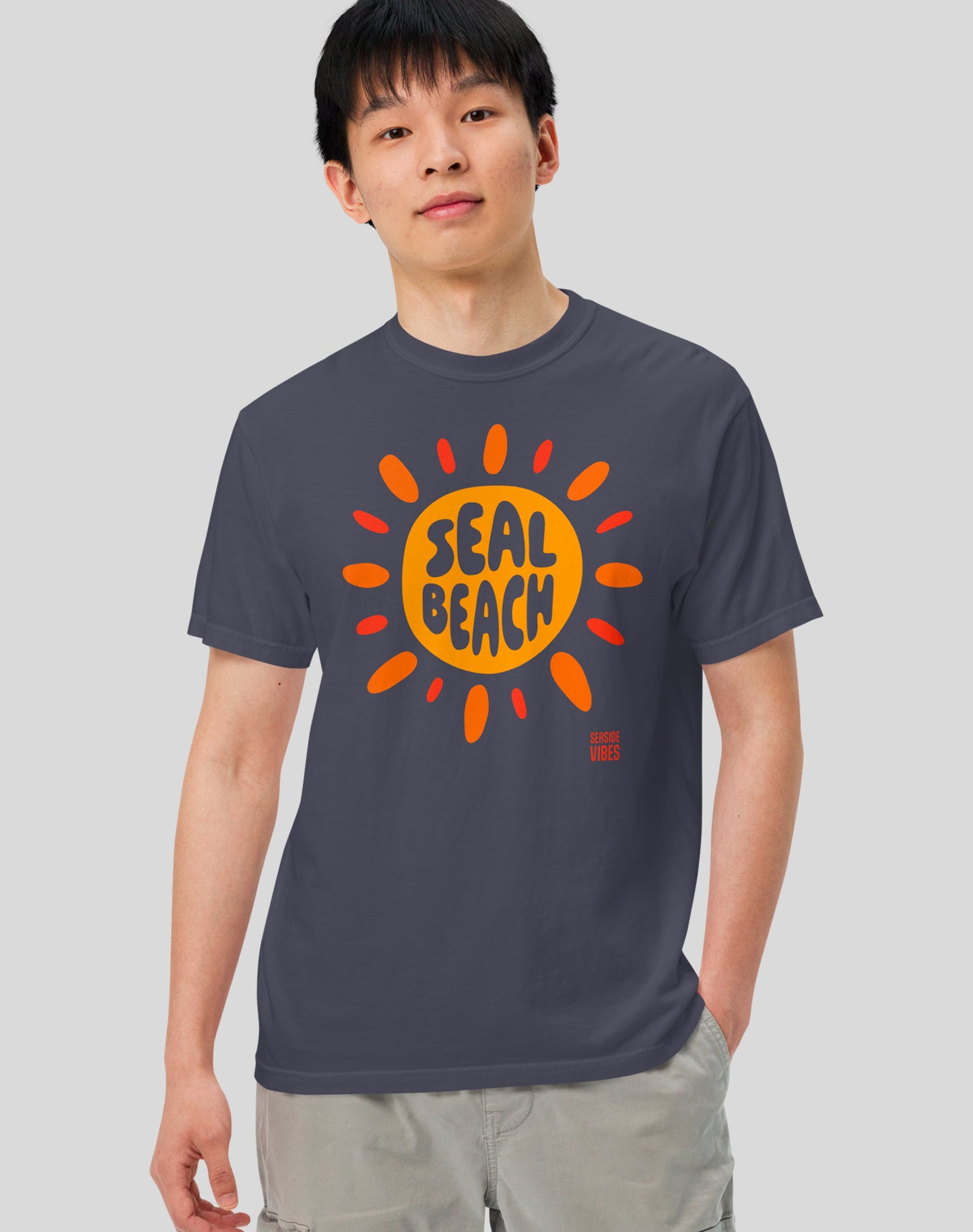 Unisex: Seal Beach Sunburst Tee - 100% Cotton | Navy