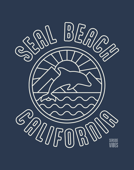 Seal Beach Dolphin Sunrise Tee - Cotton Blend | Midnight Navy
