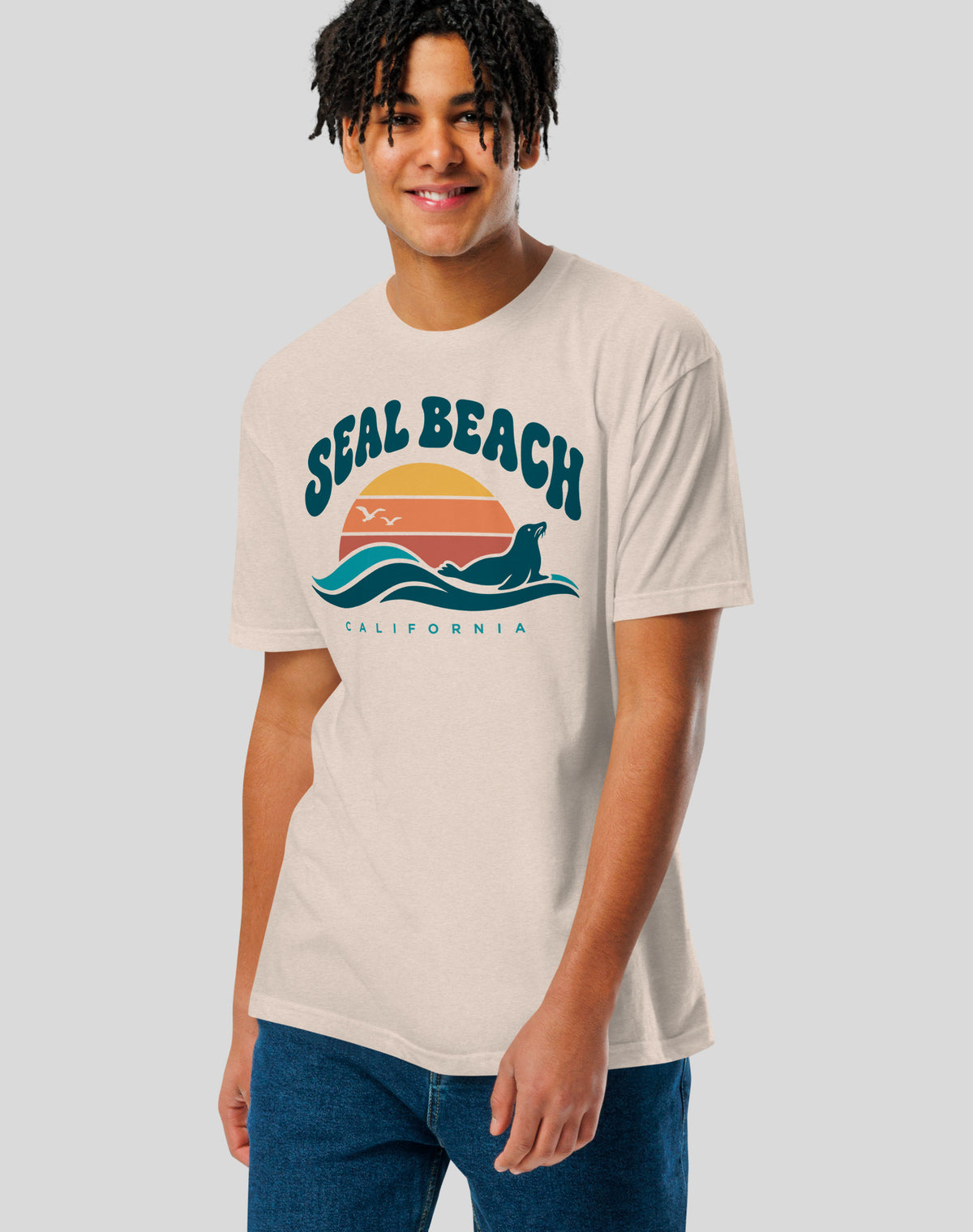 Seal Beach Groovy Sunset Tee - Cotton Blend | Sand