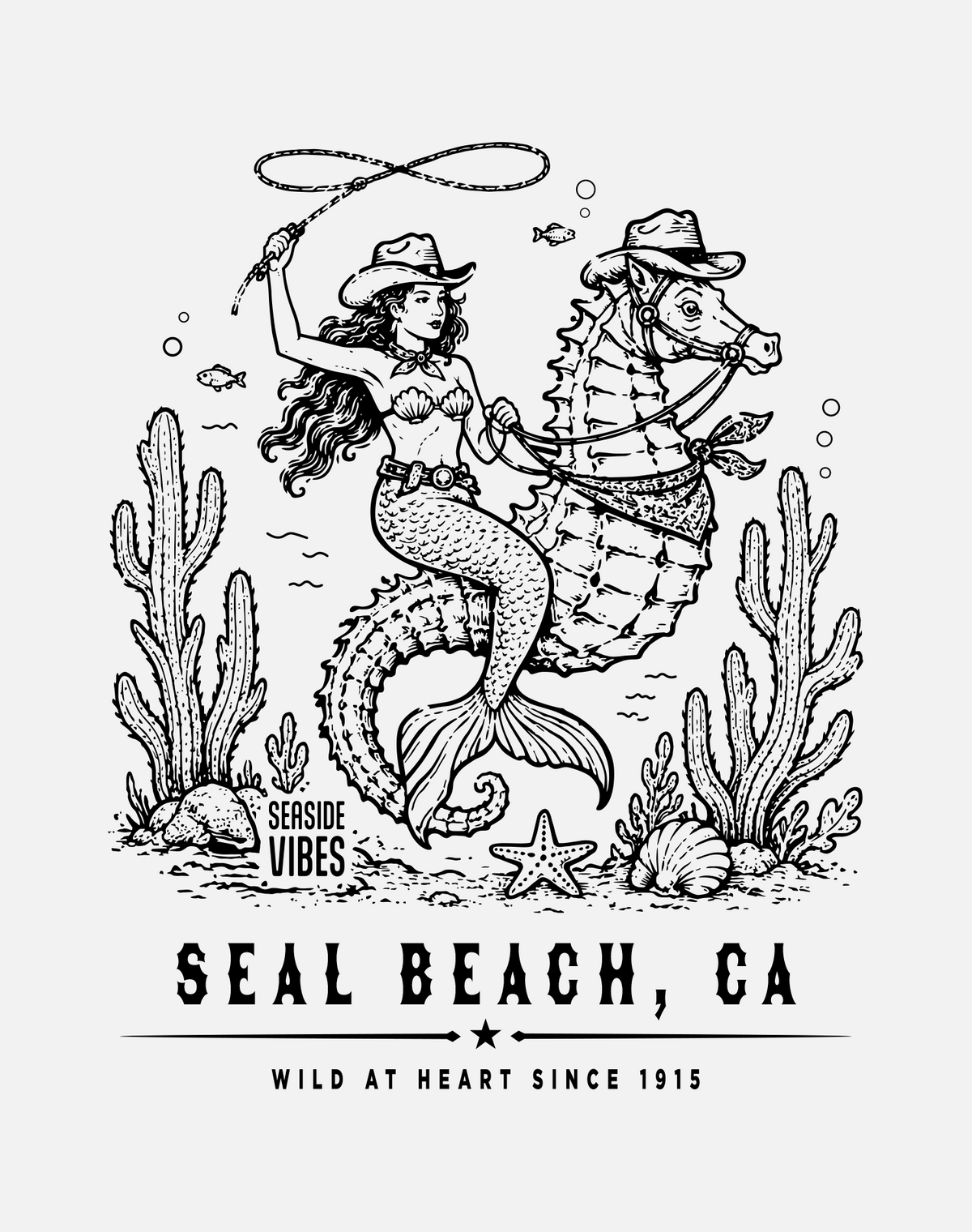 V-Neck: Seal Beach Wild at Heart Since 1915 Tee - White